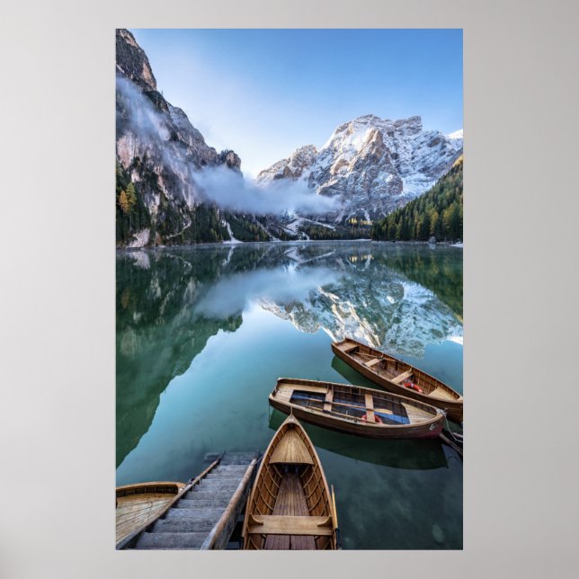 Vatten | Pragser Wildsee Dolomites Italien Poster (Framsidan)
