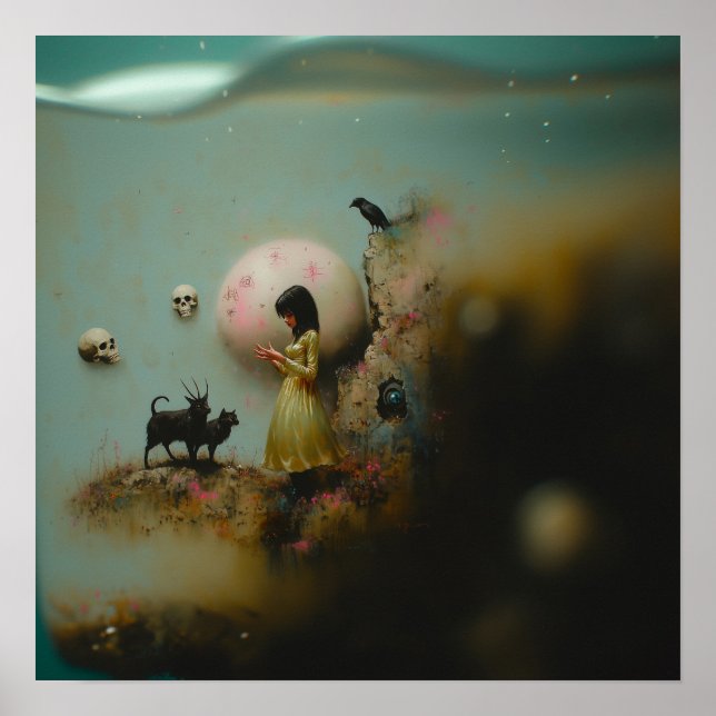 Vatten Priestess Raven Witchy AI Art Matte Value Poster (Framsidan)