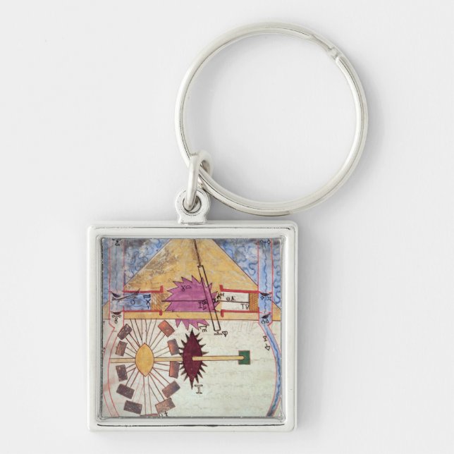 Vatten pumpar, från 'boken av kunskap av genialt fyrkantig silverfärgad nyckelring (Framsidan)