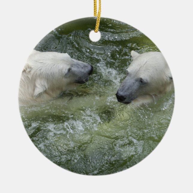 Vatten Roligt Polar Bears Julgransprydnad Keramik (Framsidan)