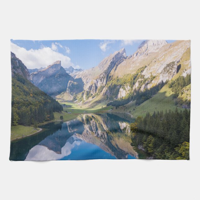 Vatten | Schweiz Sjö Alpområdet Kökshandduk (Horisontell)