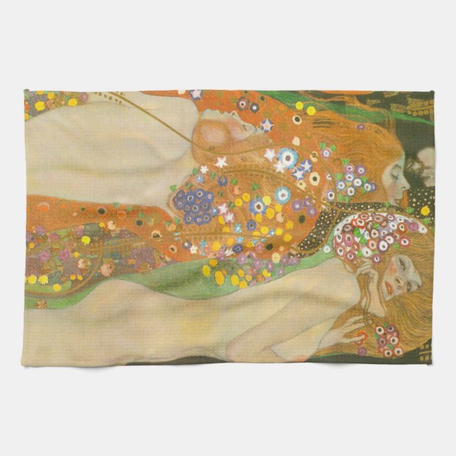 Vatten-serpents II av Gustav Klimt, Art nouveau Kökshandduk (Horisontell)