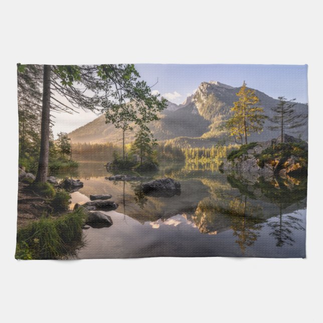 Vatten | Sjö Hintersee Berchtesgaden Tyskland Kökshandduk (Horisontell)