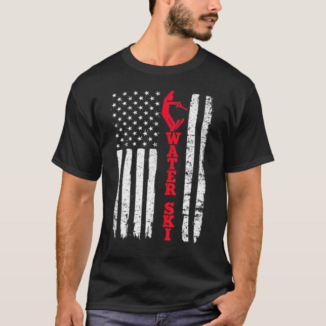 Vatten Ski Usa American Flagga Sport Skiing Fläkt T Shirt (Framsida)