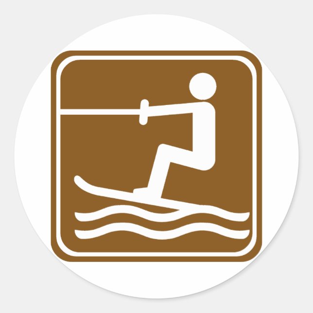 Vatten Skiing Highway Sign Runt Klistermärke (Framsida)