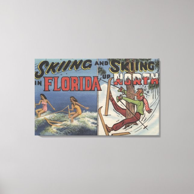 Vatten Skiing i Florida mot Snö Skiing uppe i norr Canvastryck (Framsida)