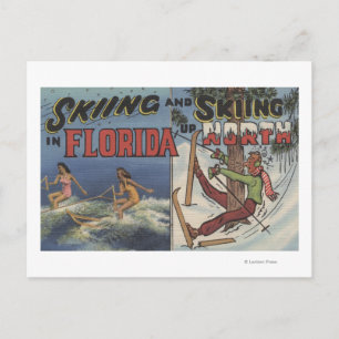 Vatten Skiing i Florida mot Snö Skiing uppe i norr Vykort