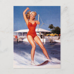 Vatten Skiing Pin-up Vykort