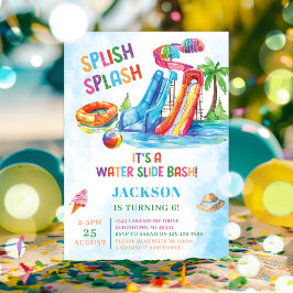Vatten Slide Splish Stänk Födelsedagsfest Inbjudningar