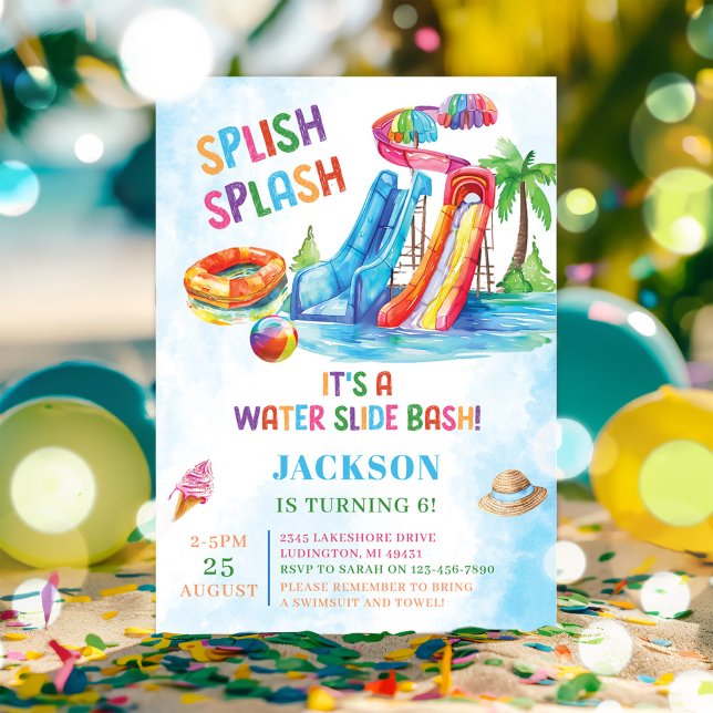 Vatten Slide Splish Stänk Födelsedagsfest Inbjudningar (Skapare uppladdad)