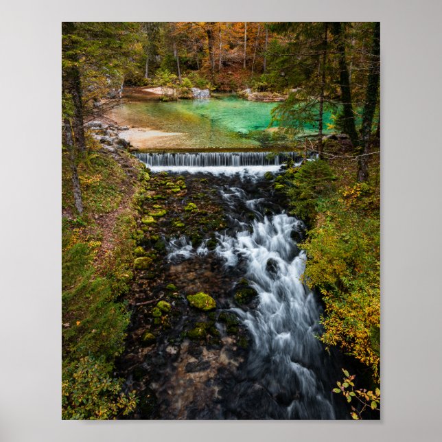 Vatten som rinner genom höstskog poster (Framsidan)