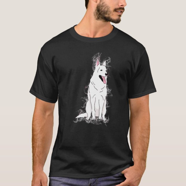 Vatten Stänk Proton Science White German Shepherd T Shirt (Framsida)