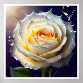 Vatten störtade vid ett Vit ros Poster