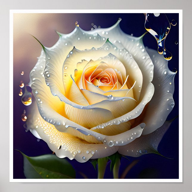 Vatten störtade vid ett Vit ros Poster (Framsidan)