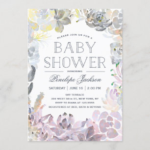 Vatten Succulents Baby Shower Inbjudningar
