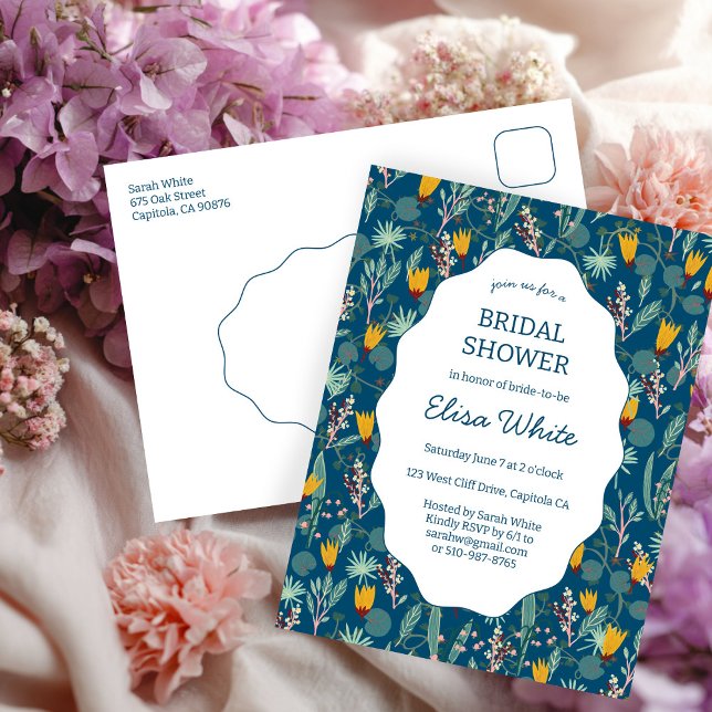 Vatten trädgård blommande bröllopsdusch ANPASSAD I Vykort (Water Garden Floral Bridal Shower CUSTOM Invitation Postcard
)