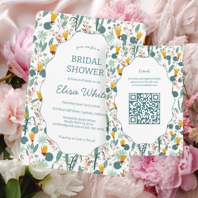 Vatten Trädgård Blommig Bröllopsdusch Söt ANPASSAD Tilläggskort (Water Garden Floral Bridal Shower Cute CUSTOM QR Enclosure Card
)