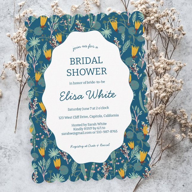 Vatten Trädgård Blommig Bröllopskalas Söt PERSONLI Inbjudningar (Water Garden Floral Bridal Shower Cute CUSTOM Scalloped Invitation
)