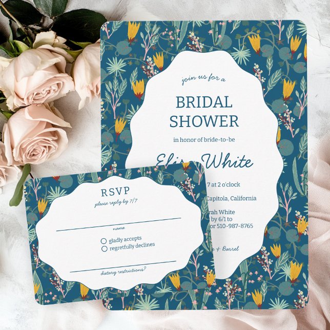 Vatten Trädgård Blommig Bröllopskalas Söt PERSONLI OSA Kort (Water Garden Floral Bridal Shower Cute CUSTOM RSVP Card
)