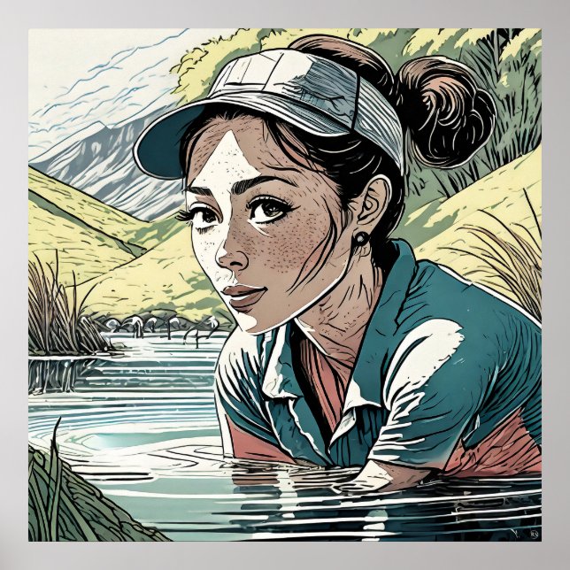 Vatten  - utskrift av golfkonst poster (Framsidan)