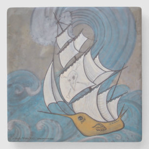 Vatten Vinge Pirat Frakt  Bird Nautical Art Marble Underlägg Sten