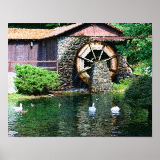 Vatten Wheel Anka Pond Seurat Photo Painting Poster (Framsidan)