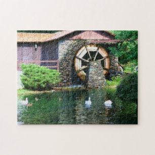 Vatten Wheel Anka Pond Seurat Photo Painting Pussel