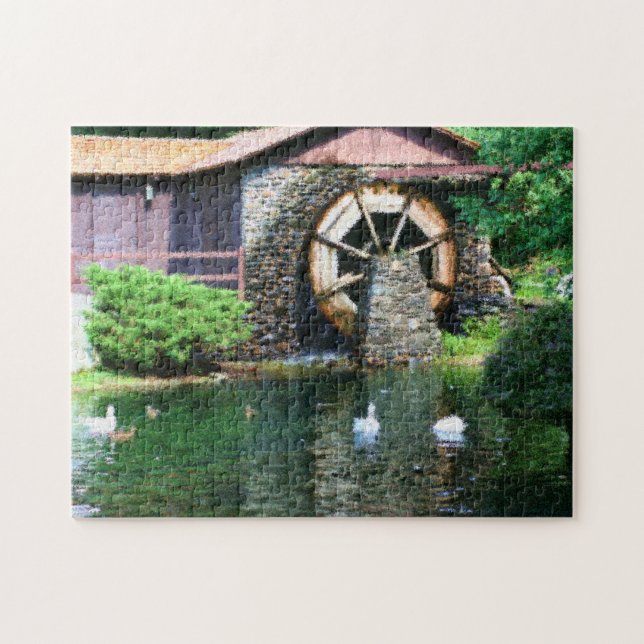 Vatten Wheel Anka Pond Seurat Photo Painting Pussel (Horisontell)