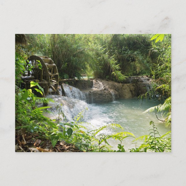 Vatten Wheel in Forest River, Khoung Si Falls, Lao Vykort (Framsida)