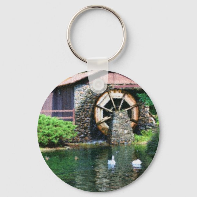 Vatten Wheel Pond Seurat Painting Keychain Nyckelring (Framsida)