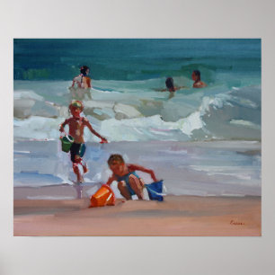 Vatten Works - Barn som spelar vid stranden Poster