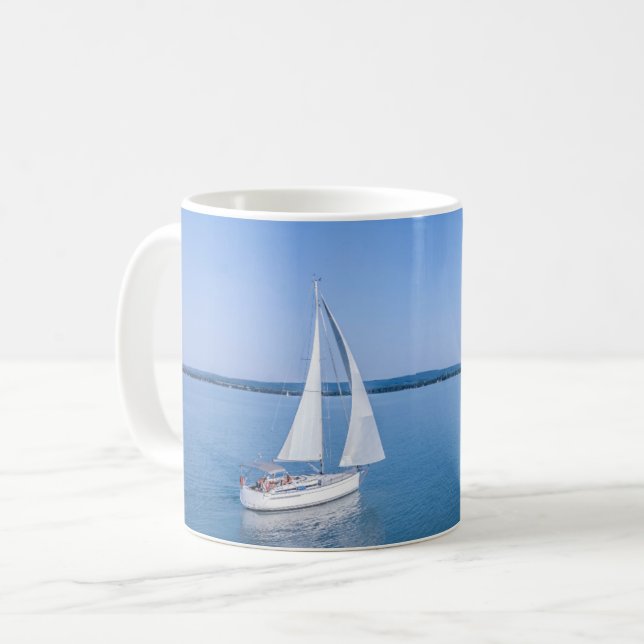 Vatten | Yacht i Sjö Balaton Sjö Ungern Kaffemugg (Framsida vänster)