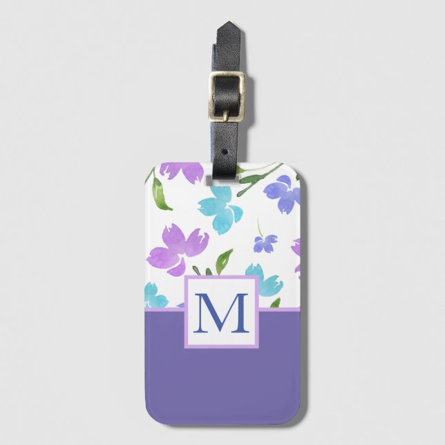 Vattenakaperiwinkle Lila Vattenfärgsblommor Bagagebricka (Framsida vertikal)