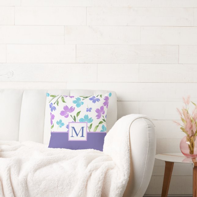 Vattenakaperiwinkle Lila Vattenfärgsblommor Kudde (Soffa)