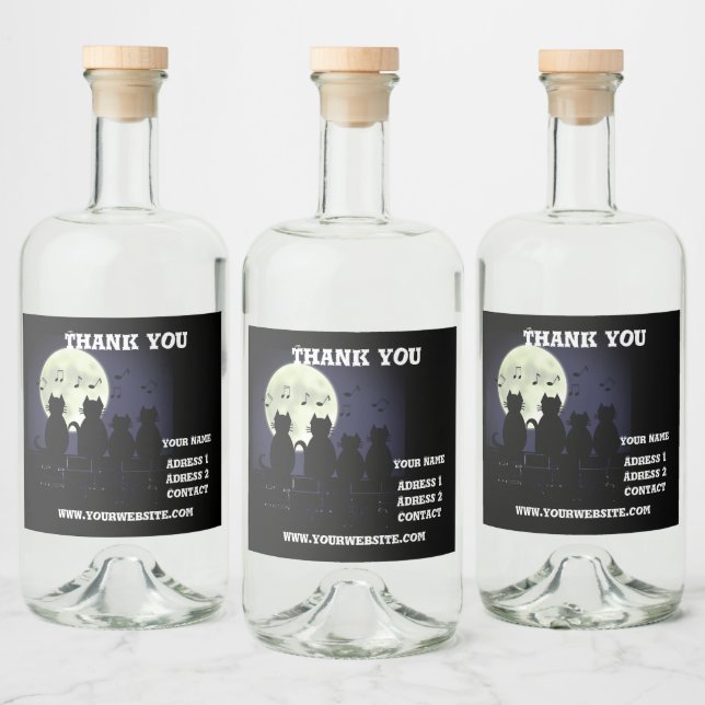 Vattenavvänjning, Katter i månljuset. Anpassa Spritflaskor Etikett (Flaskor)