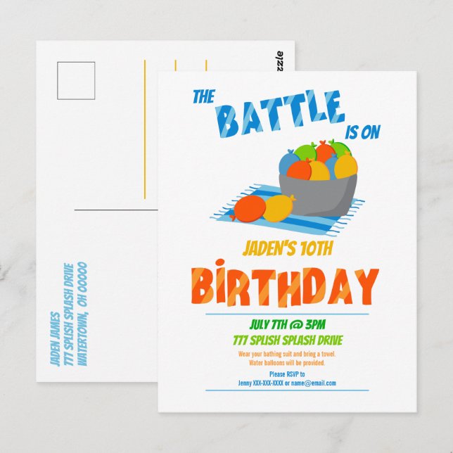 Vattenballong Poolparty Barn Kalas Sommar Vykort (Fram/baksida)