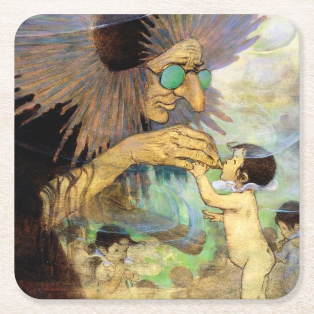Vattenbarn och Älva, Jessie Willcox Smith Underlägg Papper Kvadrat (Framsidan)