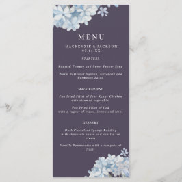 Vattenblå vattenfärg Hydrangeas Bröllop Menu Meny
