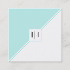 Vattenblåa, vita trianglar och moderna monogram fyrkantigt visitkort