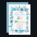 Vattenblåfärgade blommor blommigt Bat mitzvah Inbjudningar<br><div class="desc">Bat mitzvah inbjudan för akvblåfärgblommor blommigt. Denna vackra inbjudan visar en blommigt gräns som består av blåkaktus blommor,  texten "Bat mitzvah" i guld i ett dekorativt teckensnitt och texten.</div>
