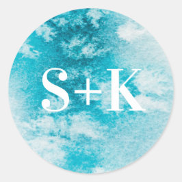 Vattenblåfärgade första bröllopsmärken runt klistermärke