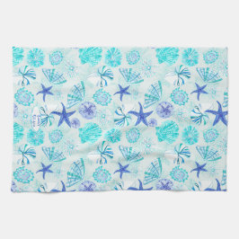 Vattenblåfärgat vattenfärgsäsongsskal-w/anpassat n kökshandduk