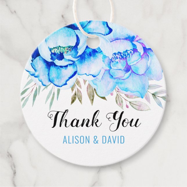 Vattenblåfärgblommor blommigt bröllop gåvor etiketter (Framsida)