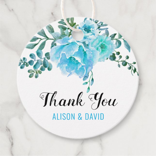Vattenblåfärgblommor bröllop Tack Gåvor Etiketter (Framsida)