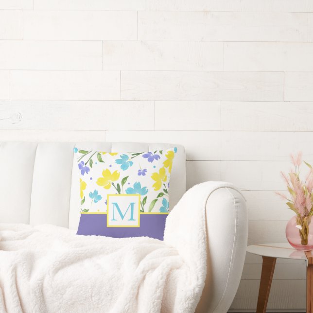 Vattenblåsfläckar, Gult, vattenfärgsblommor Kudde (Soffa)