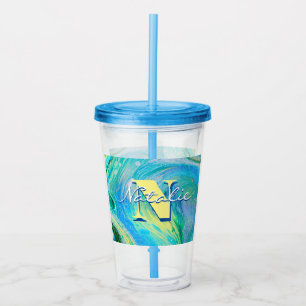 Vattenblått akrylflödeskaraktär Akrylttumlare Take Away Mugg