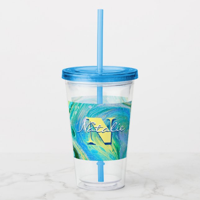 Vattenblått akrylflödeskaraktär Akrylttumlare Take Away Mugg (Framsida)