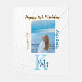 Vattenblått brunt lycklig 16-årsfoto namn fleecefilt