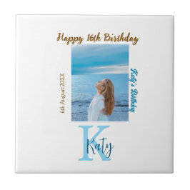 Vattenblått brunt lycklig 16-årsfoto namn kakelplatta