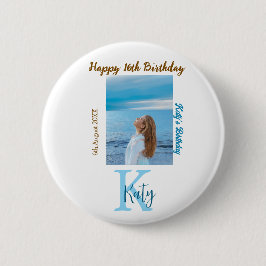 Vattenblått brunt lycklig 16-årsfoto namn knapp